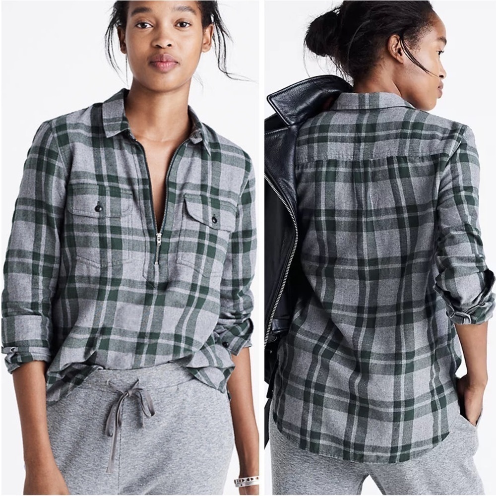 Madewell Flannel Zip-Front Cotton Popover Shirt in Washburn Plaid